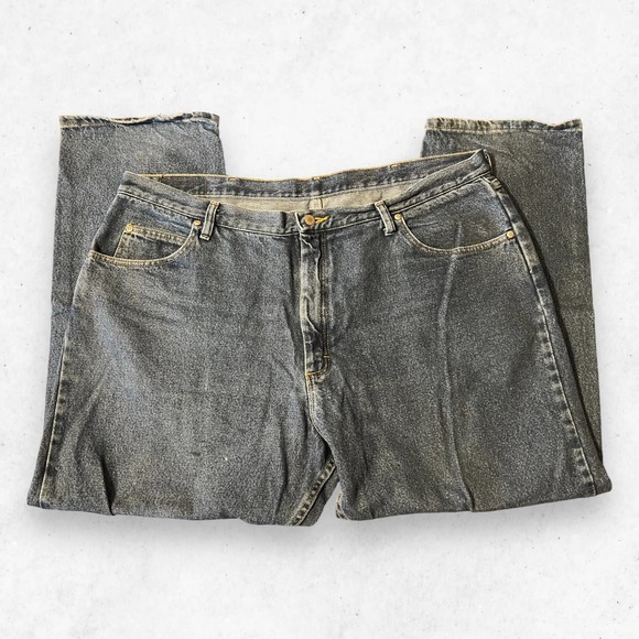 Wrangler Relaxed Fit Work Jeans Men's Size 42 x 30 Distressed Blue - Picture 12 of 12